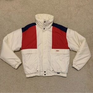 Snuggler Vintage 80s Winter Ski Jacket White Red Blue Full Zip Mens Size 40 M